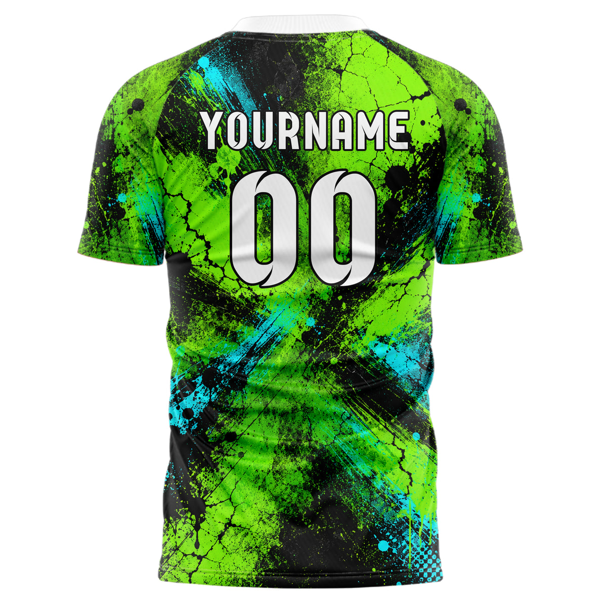 Neongruen lebendiges Graffiti diagonal Paint Flow Design 03-0195 individuelles Fußballtrikot back