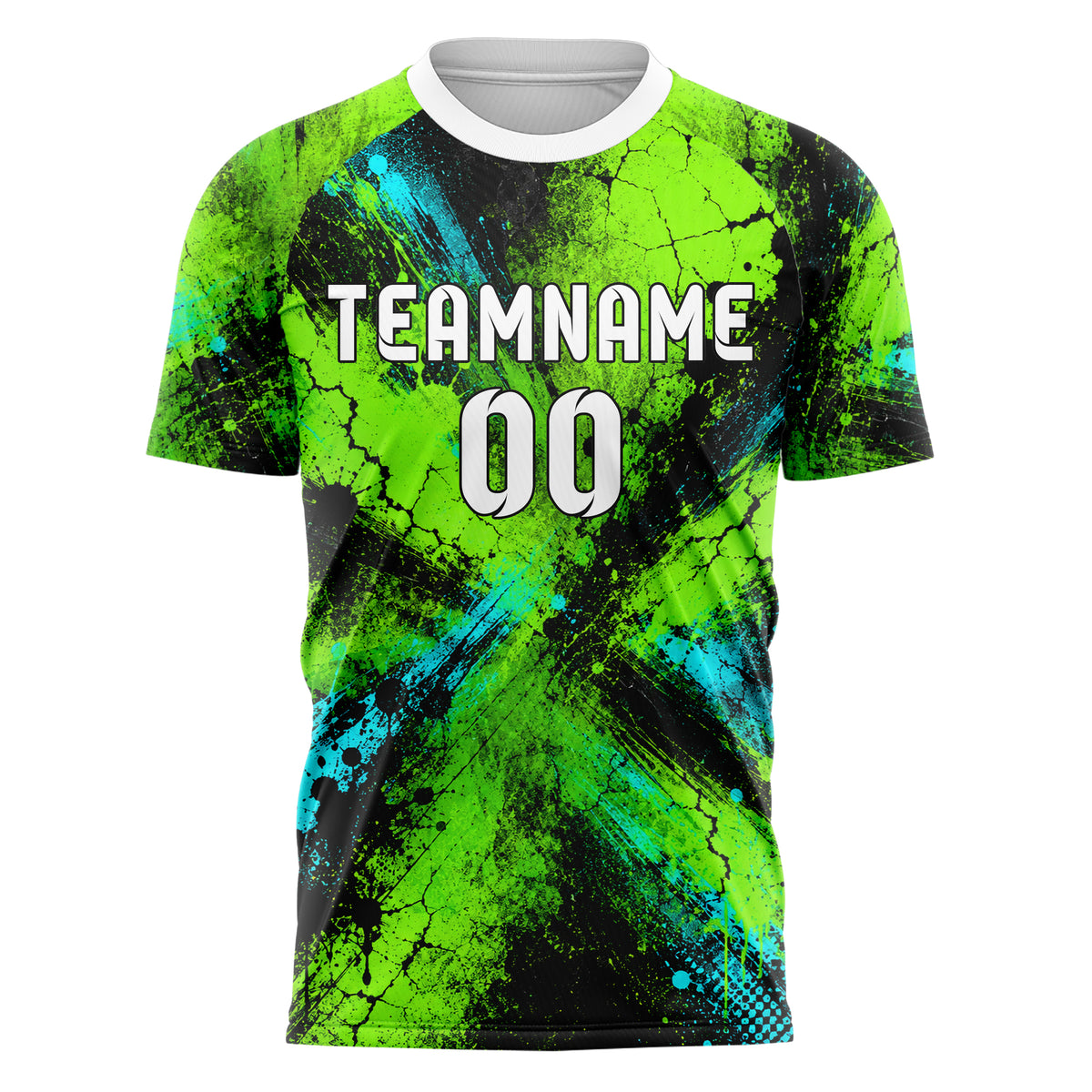 Neongruen lebendiges Graffiti diagonal Paint Flow Design 03-0195 individuelles Fußballtrikot front