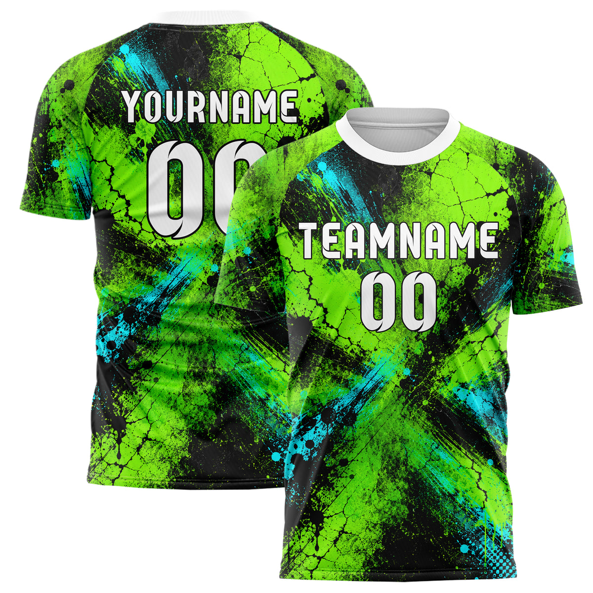 Neongruen lebendiges Graffiti diagonal Paint Flow Design 03-0195 individuelles Fußballtrikot main