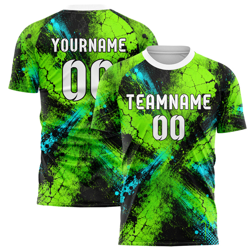 Neongruen lebendiges Graffiti diagonal Paint Flow Design 03-0195 individuelles Fußballtrikot main