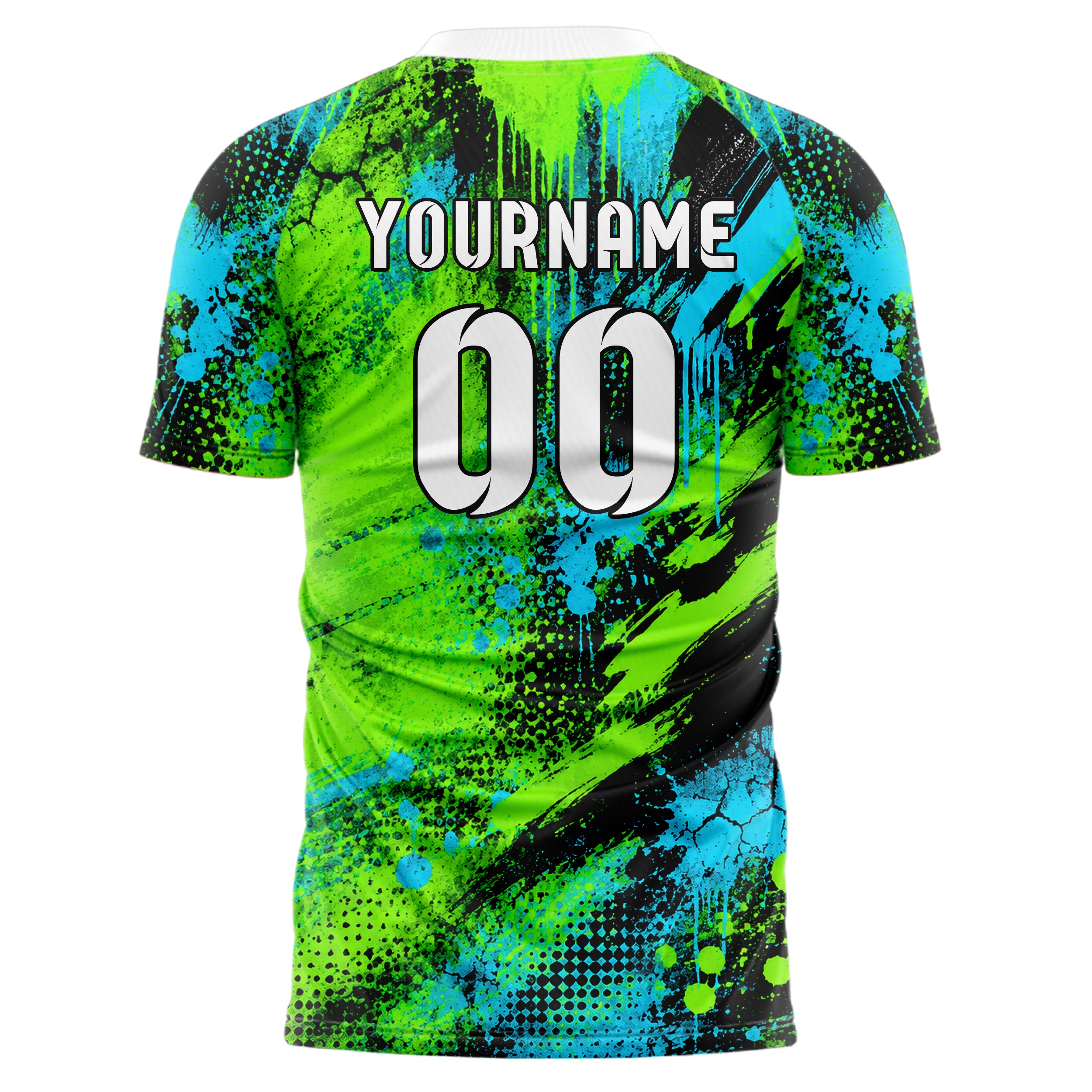 Neongruen lebendiges Graffiti Grunge Smear Design 03-0033 individuelles Fußballtrikot back