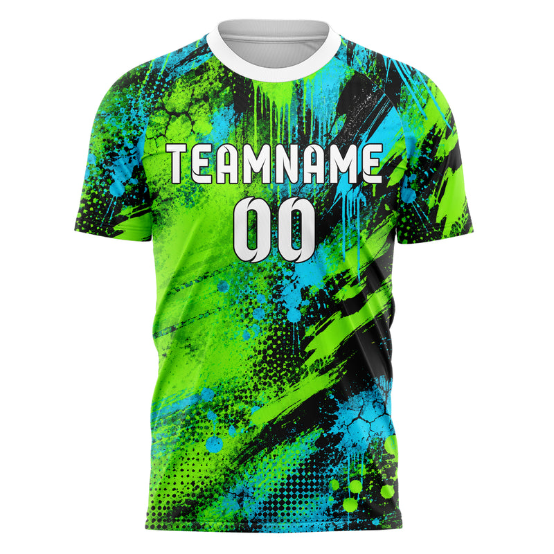 Neongruen lebendiges Graffiti Grunge Smear Design 03-0033 individuelles Fußballtrikot front