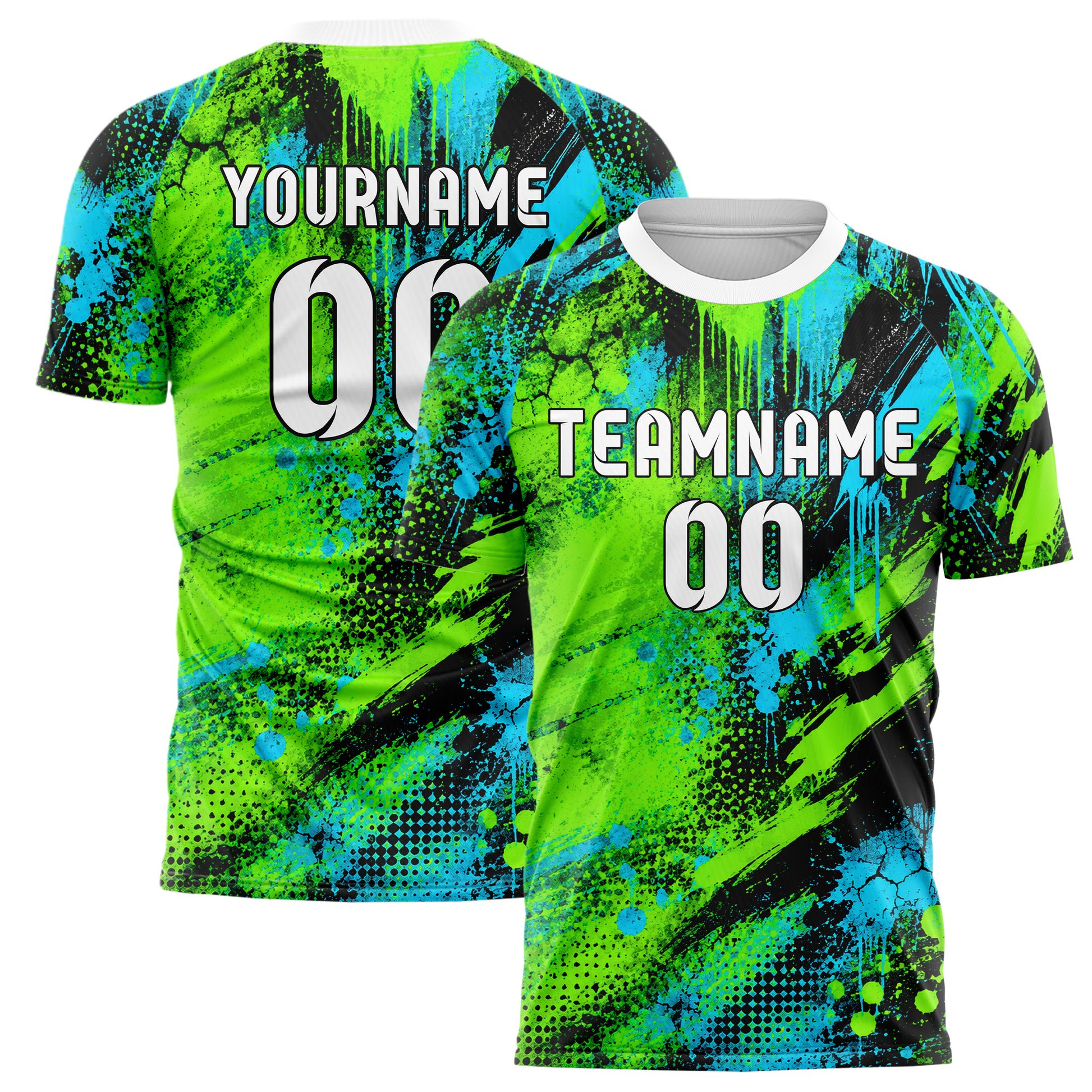Neongruen lebendiges Graffiti Grunge Smear Design 03-0033 individuelles Fußballtrikot main
