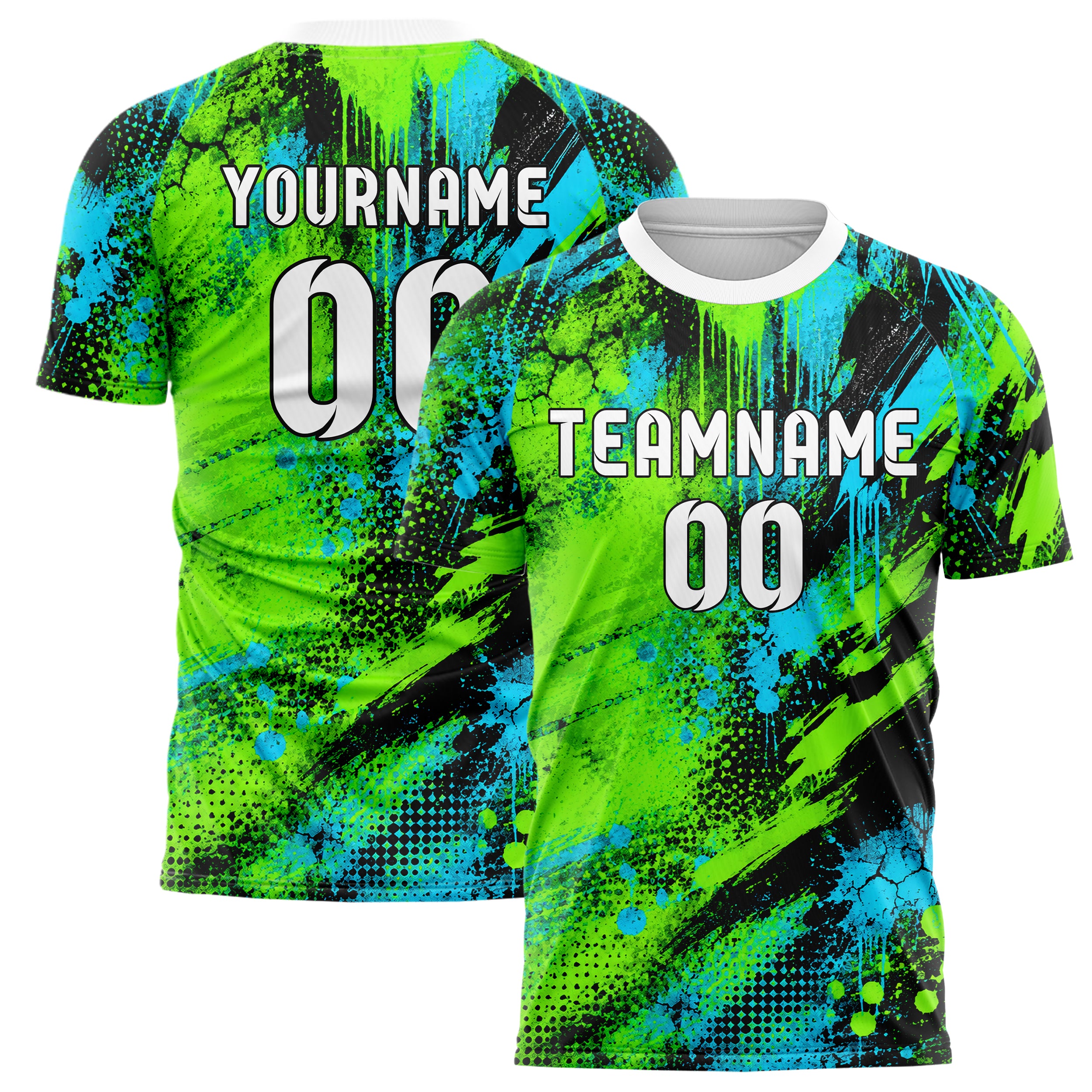 Neongruen lebendiges Graffiti Grunge Smear Design 03-0033 individuelles Fußballtrikot main