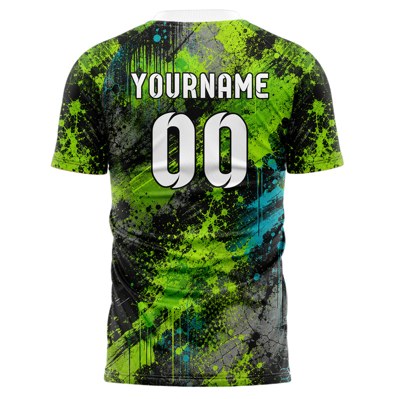 Neongruen lebendiges Graffiti Grunge Smear Design 03-0105 individuelles Fußballtrikot back