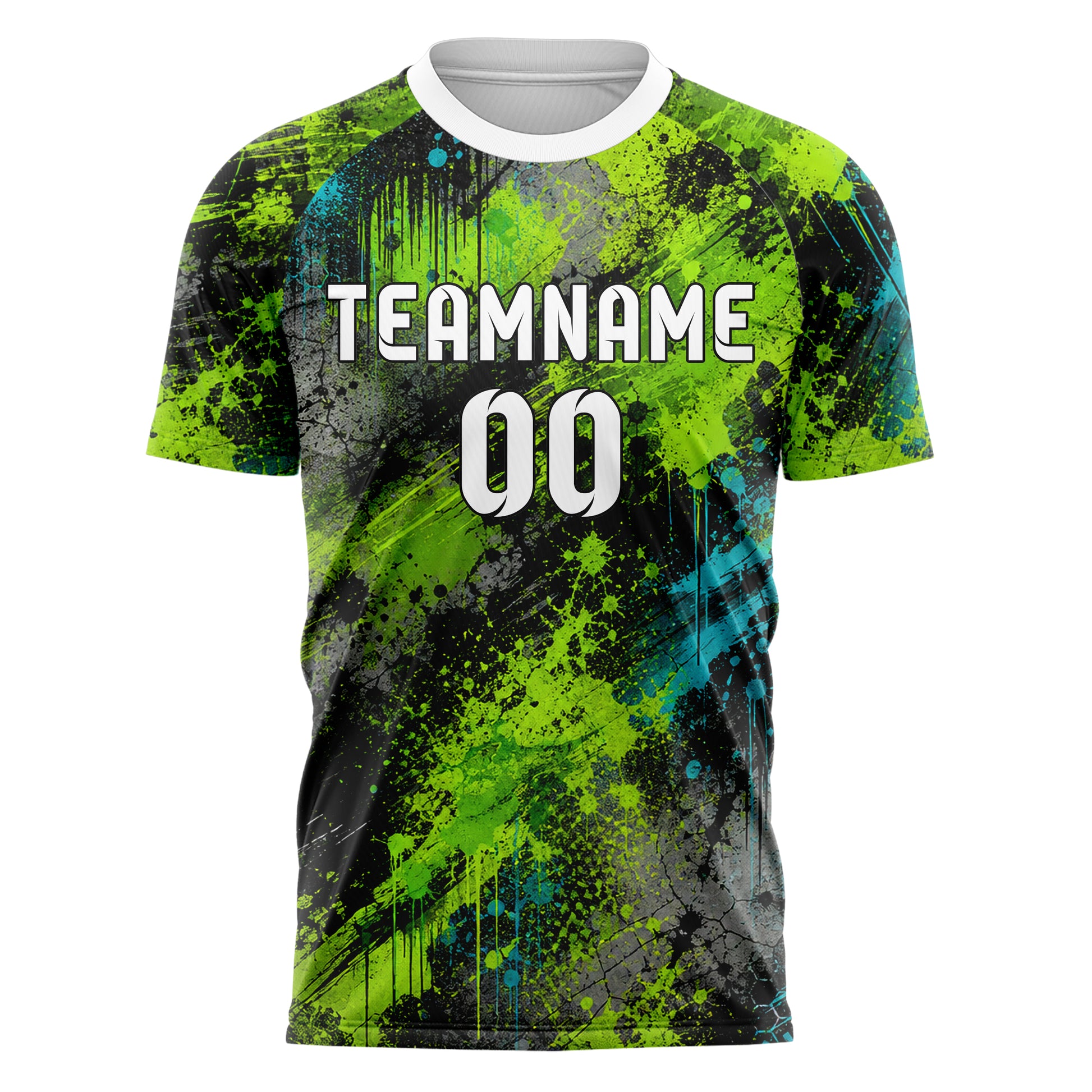 Neongruen lebendiges Graffiti Grunge Smear Design 03-0105 individuelles Fußballtrikot front