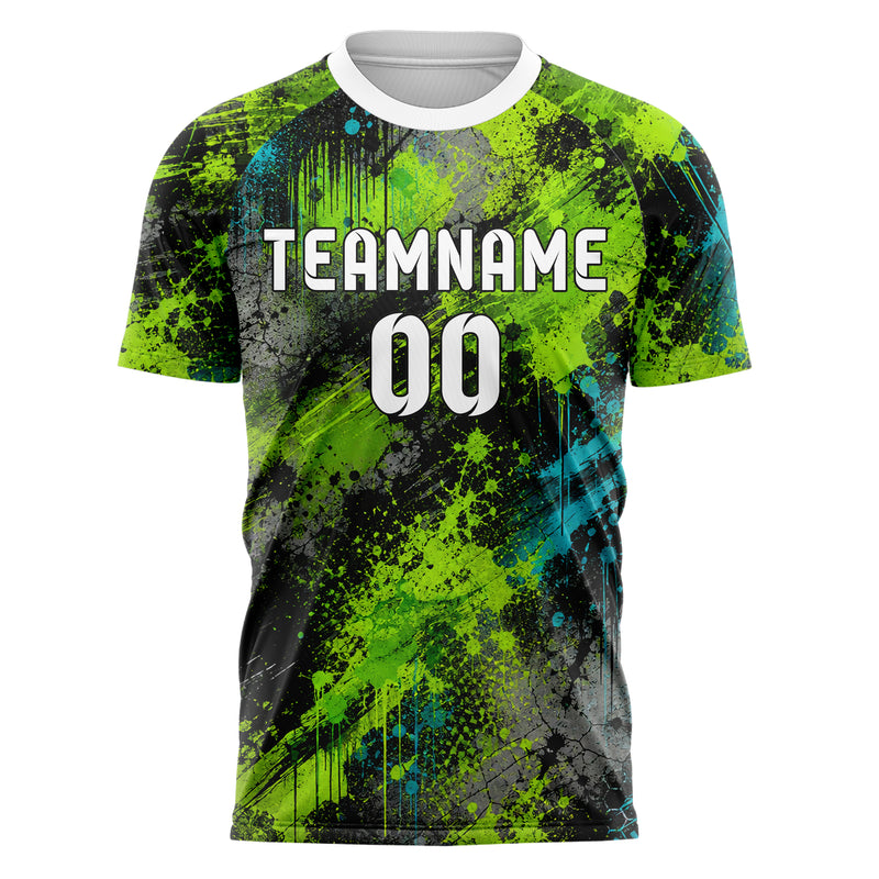 Neongruen lebendiges Graffiti Grunge Smear Design 03-0105 individuelles Fußballtrikot front