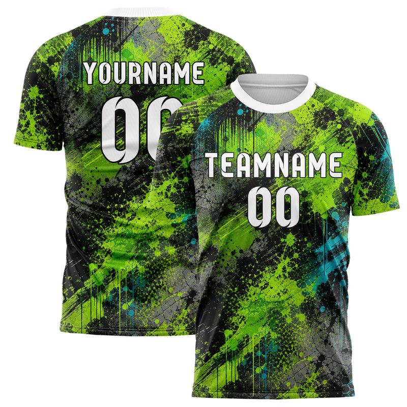 Neongruen lebendiges Graffiti Grunge Smear Design 03-0105 individuelles Fußballtrikot main