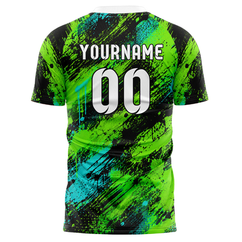 Neongruen lebendiges Graffiti Grunge Smear Design 03-0225 individuelles Fußballtrikot back