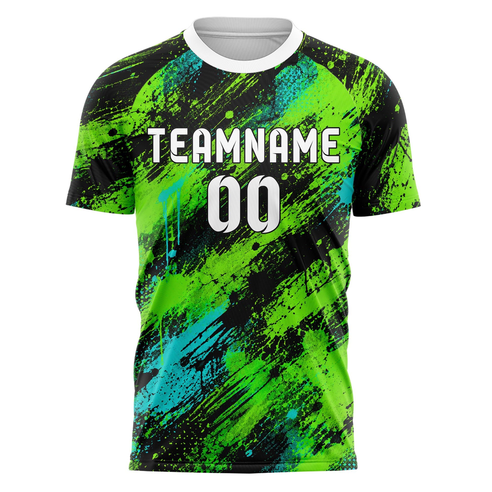 Neongruen lebendiges Graffiti Grunge Smear Design 03-0225 individuelles Fußballtrikot front