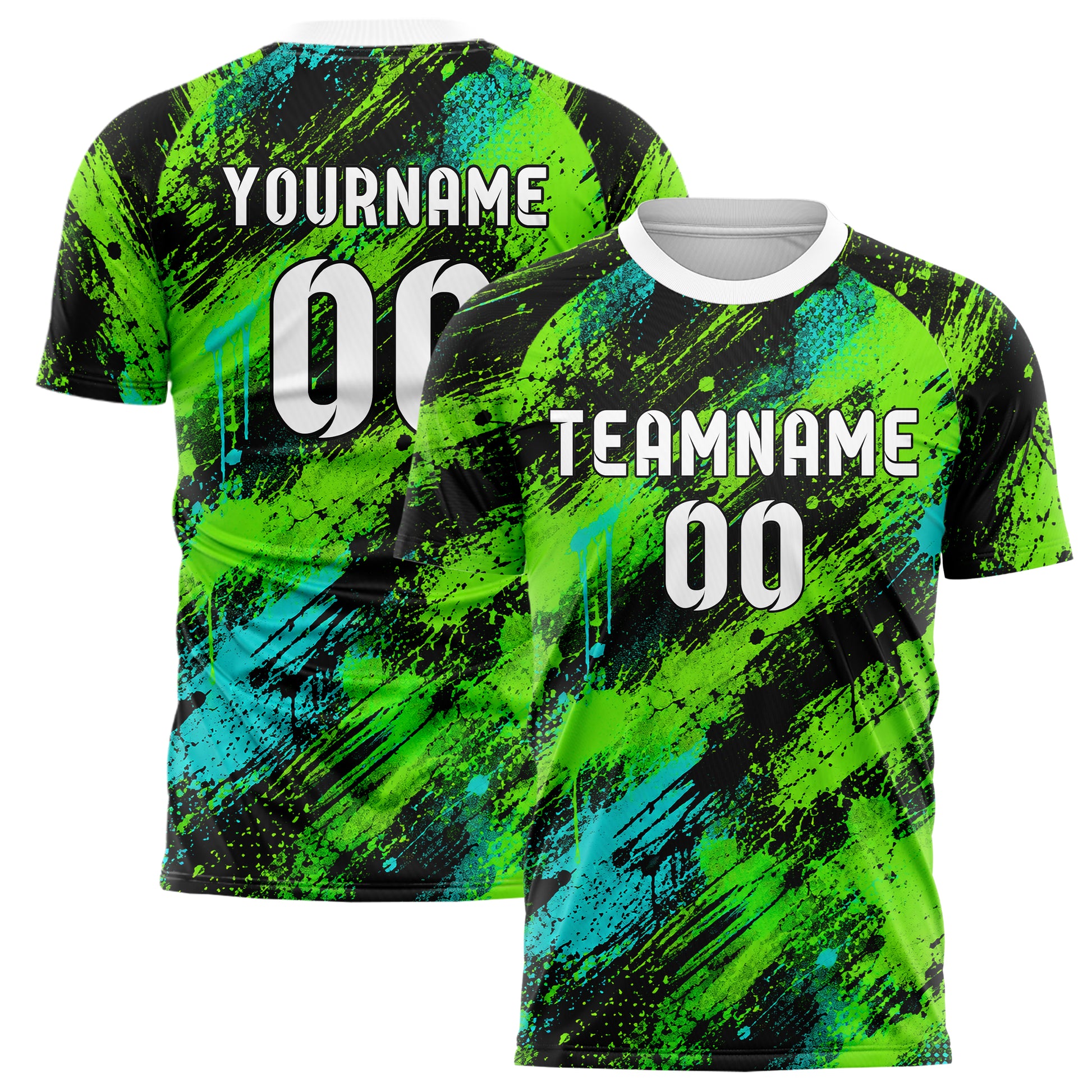 Neongruen lebendiges Graffiti Grunge Smear Design 03-0225 individuelles Fußballtrikot main