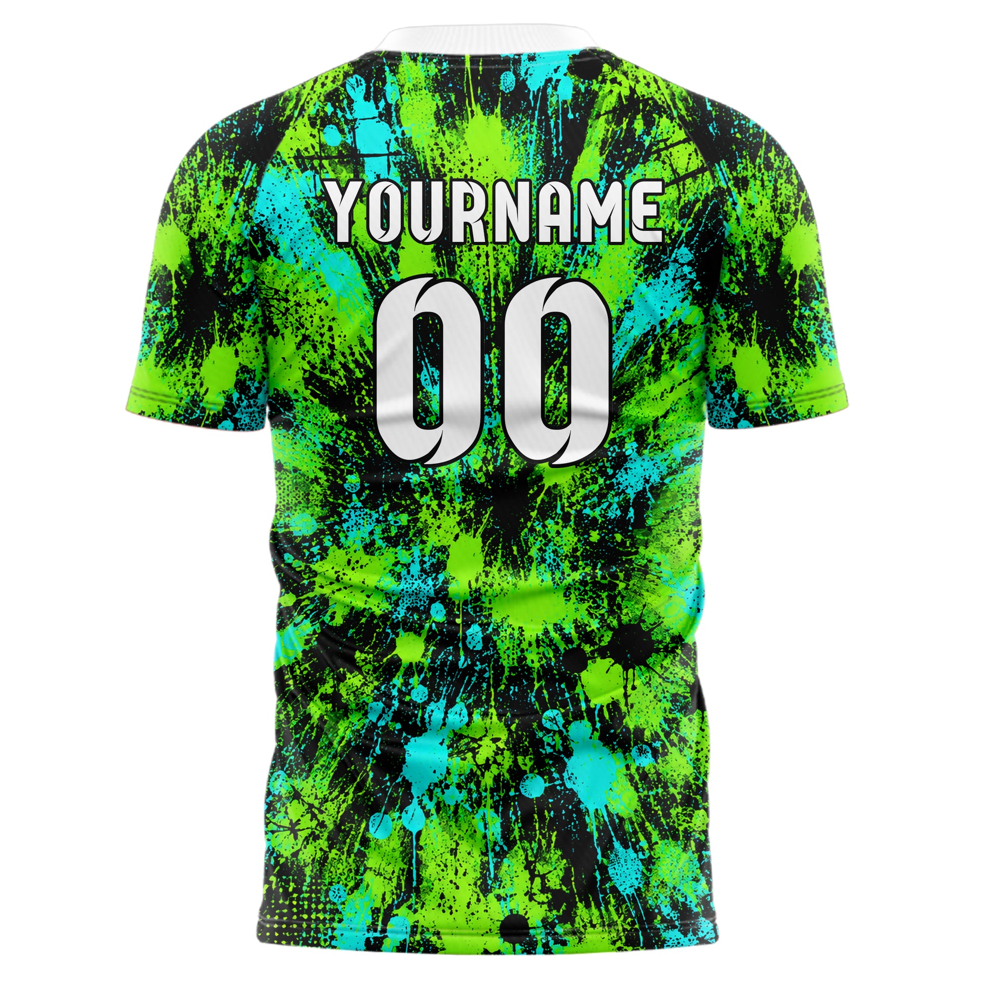 Neongruen lebendiges Graffiti Spray Splatter Design 03-0024 individuelles Fußballtrikot back