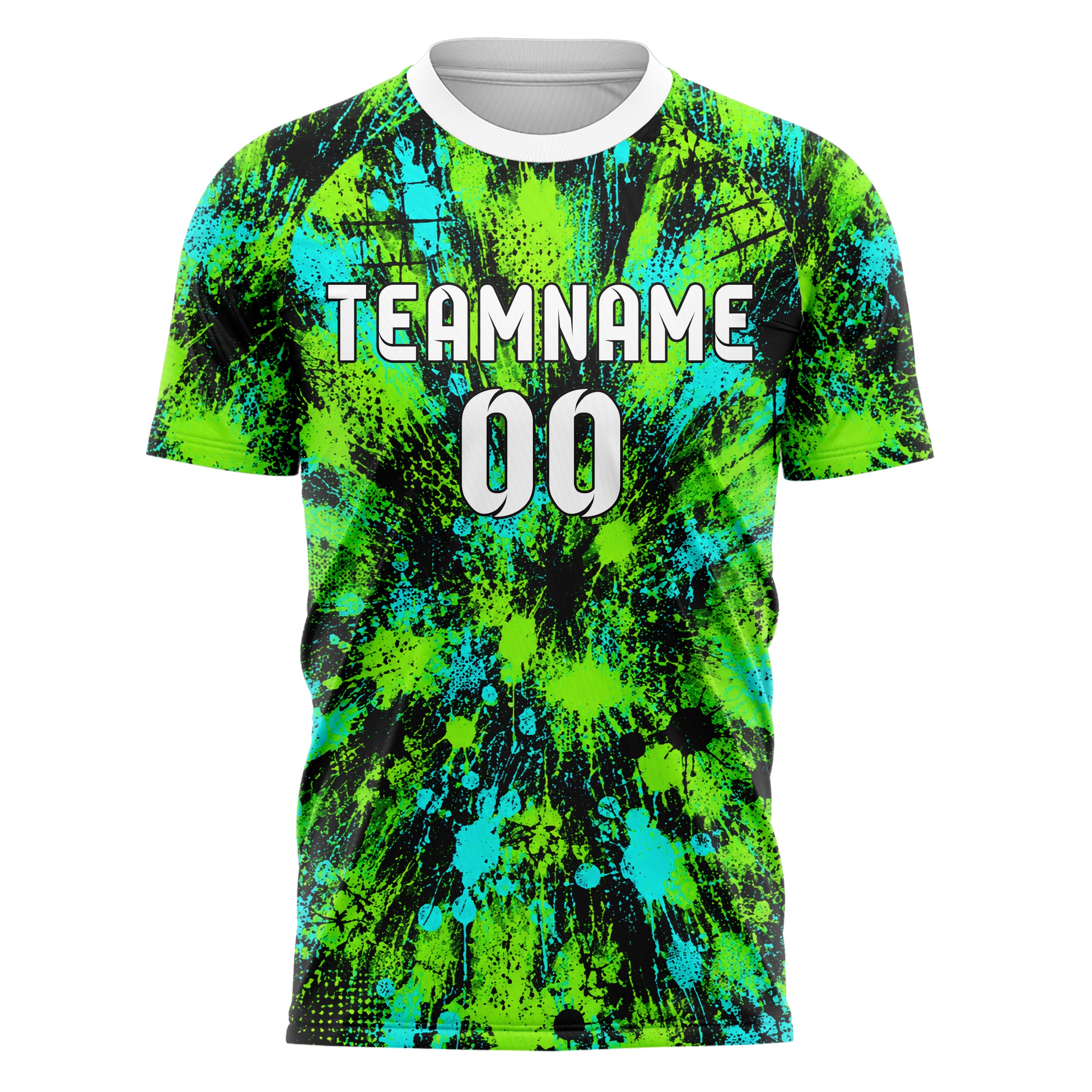 Neongruen lebendiges Graffiti Spray Splatter Design 03-0024 individuelles Fußballtrikot front