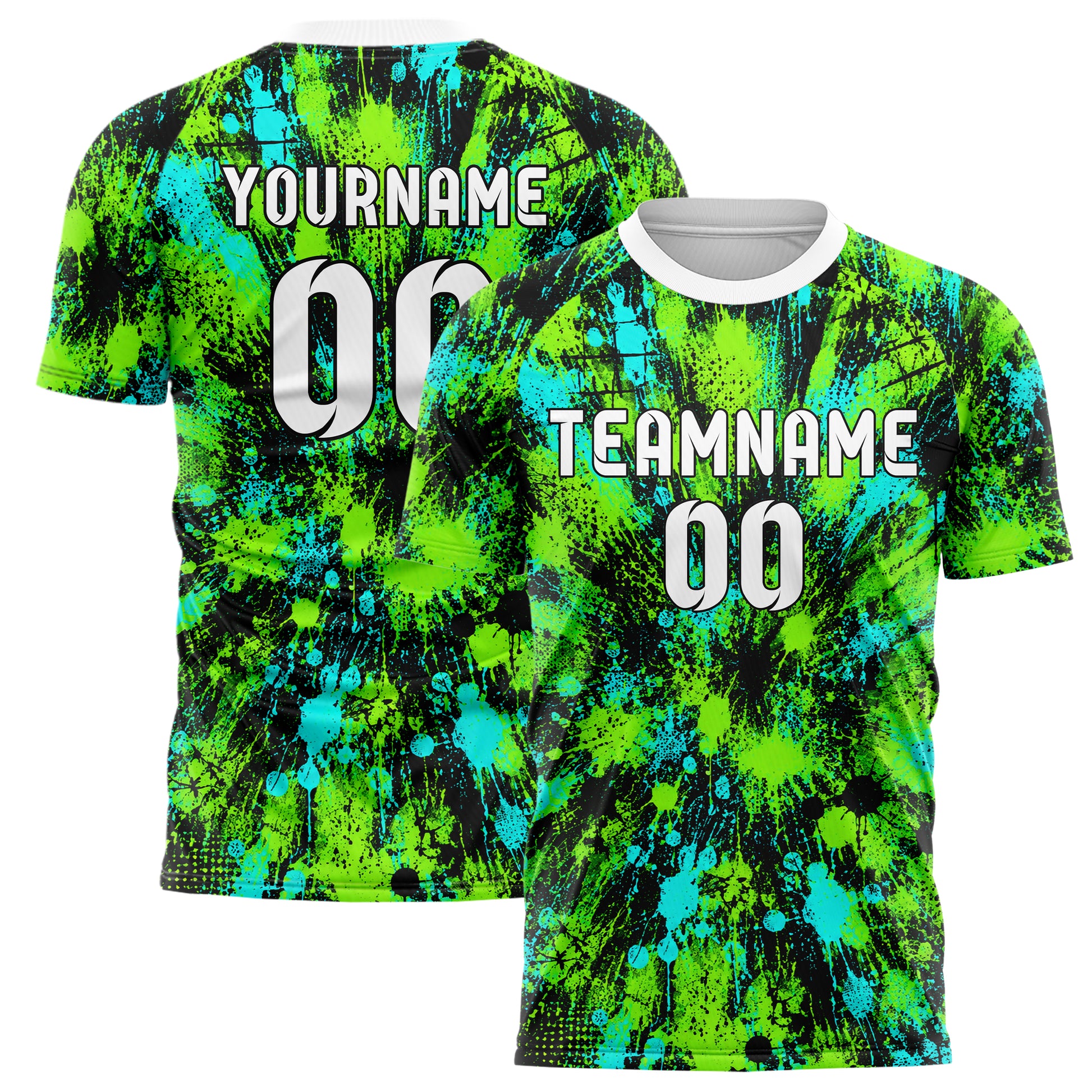 Neongruen lebendiges Graffiti Spray Splatter Design 03-0024 individuelles Fußballtrikot main