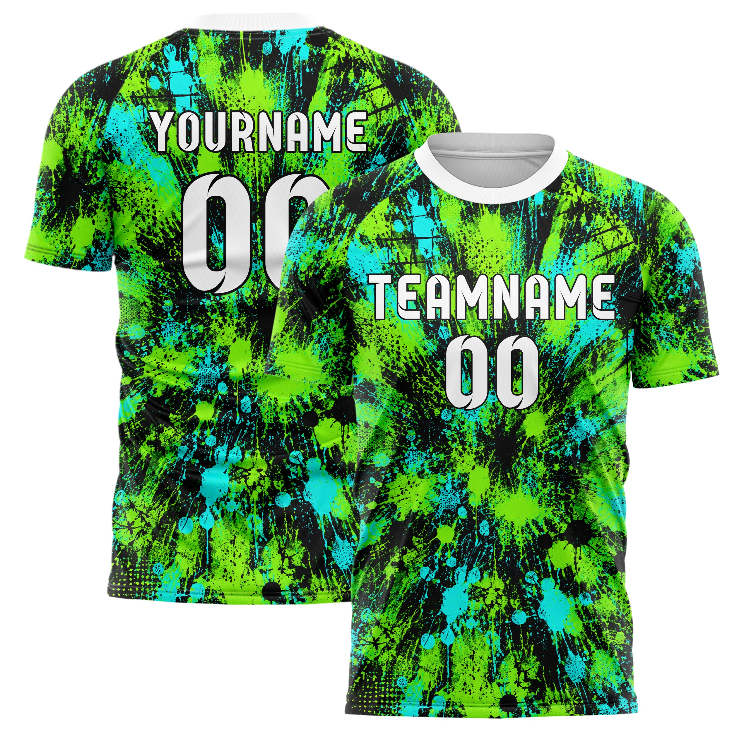 Neongruen lebendiges Graffiti Spray Splatter Design 03-0024 individuelles Fußballtrikot main