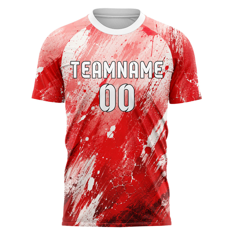 Rot klassisches Graffiti Grunge Smear Design 03-0097 individuelles Fußballtrikot front