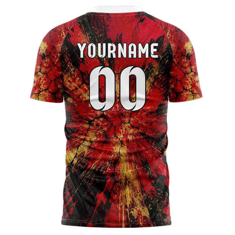 Karmesinrot dunkles Graffiti Cracked Texture Design 03-0354 individuelles Fußballtrikot back