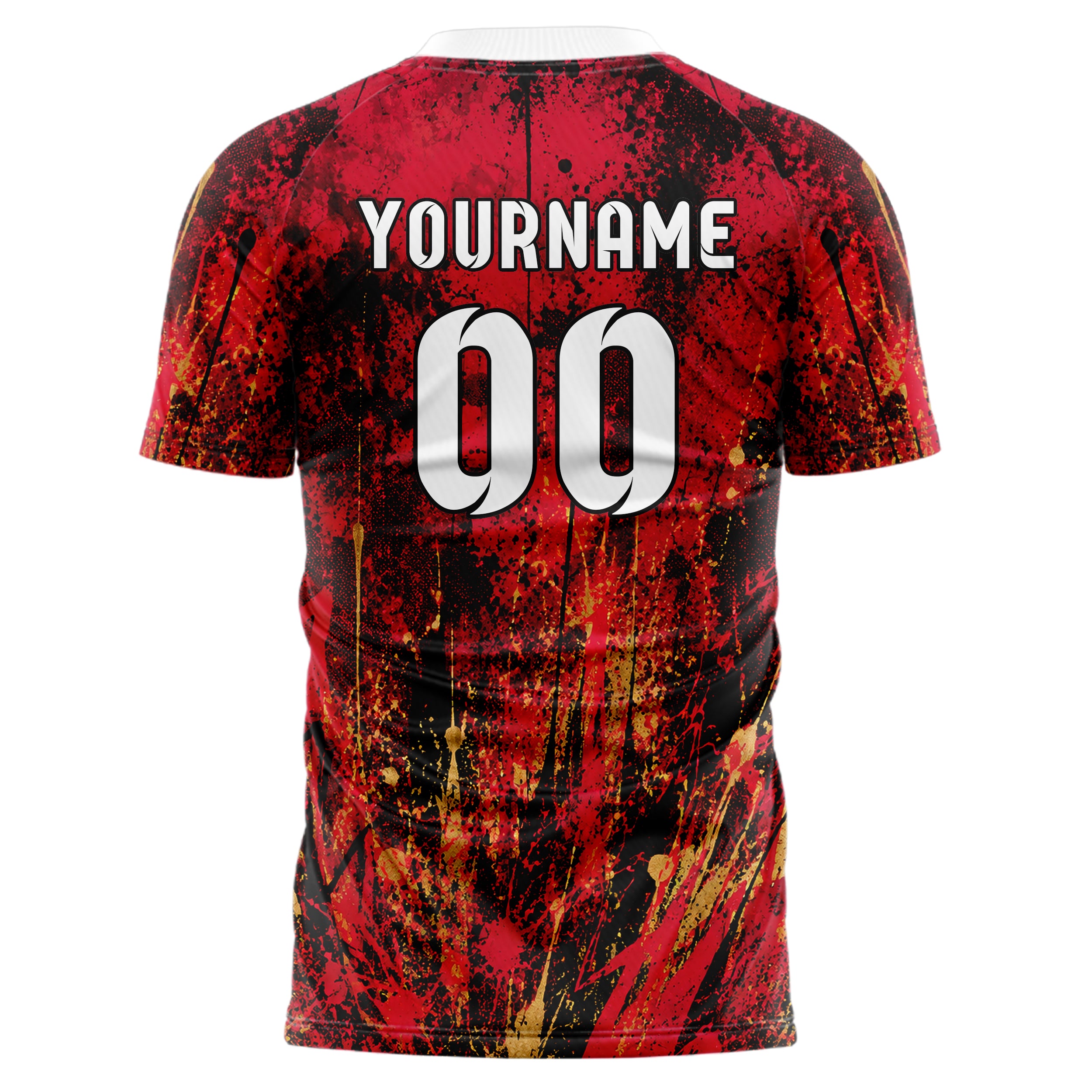 Karmesinrot dunkles Graffiti Spray Splatter Design 03-0168 individuelles Fußballtrikot back