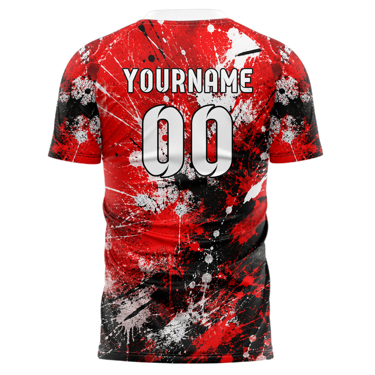 Rot lebendiges Graffiti Center Burst Splatter Design 03-0071 individuelles Fußballtrikot back