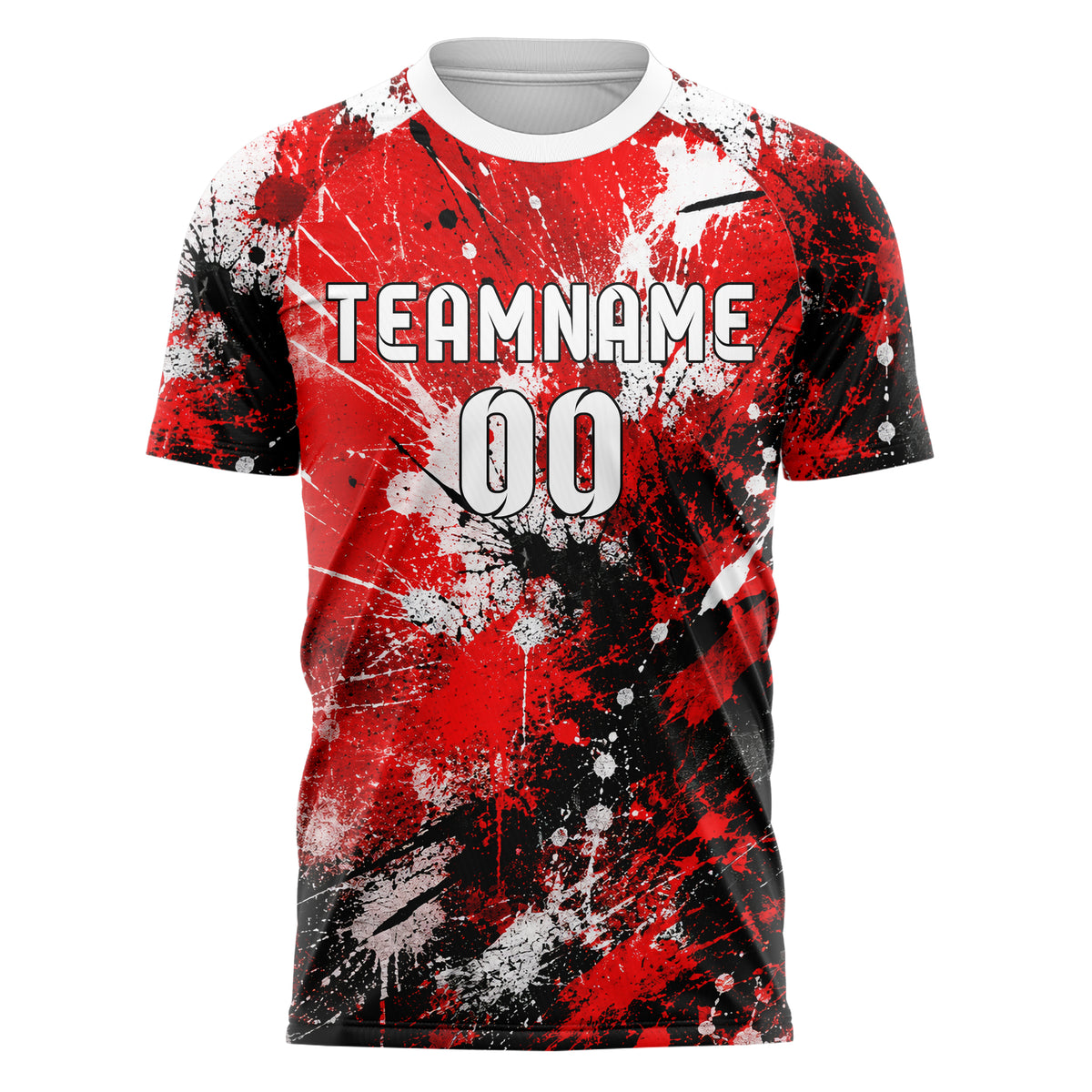 Rot lebendiges Graffiti Center Burst Splatter Design 03-0071 individuelles Fußballtrikot front