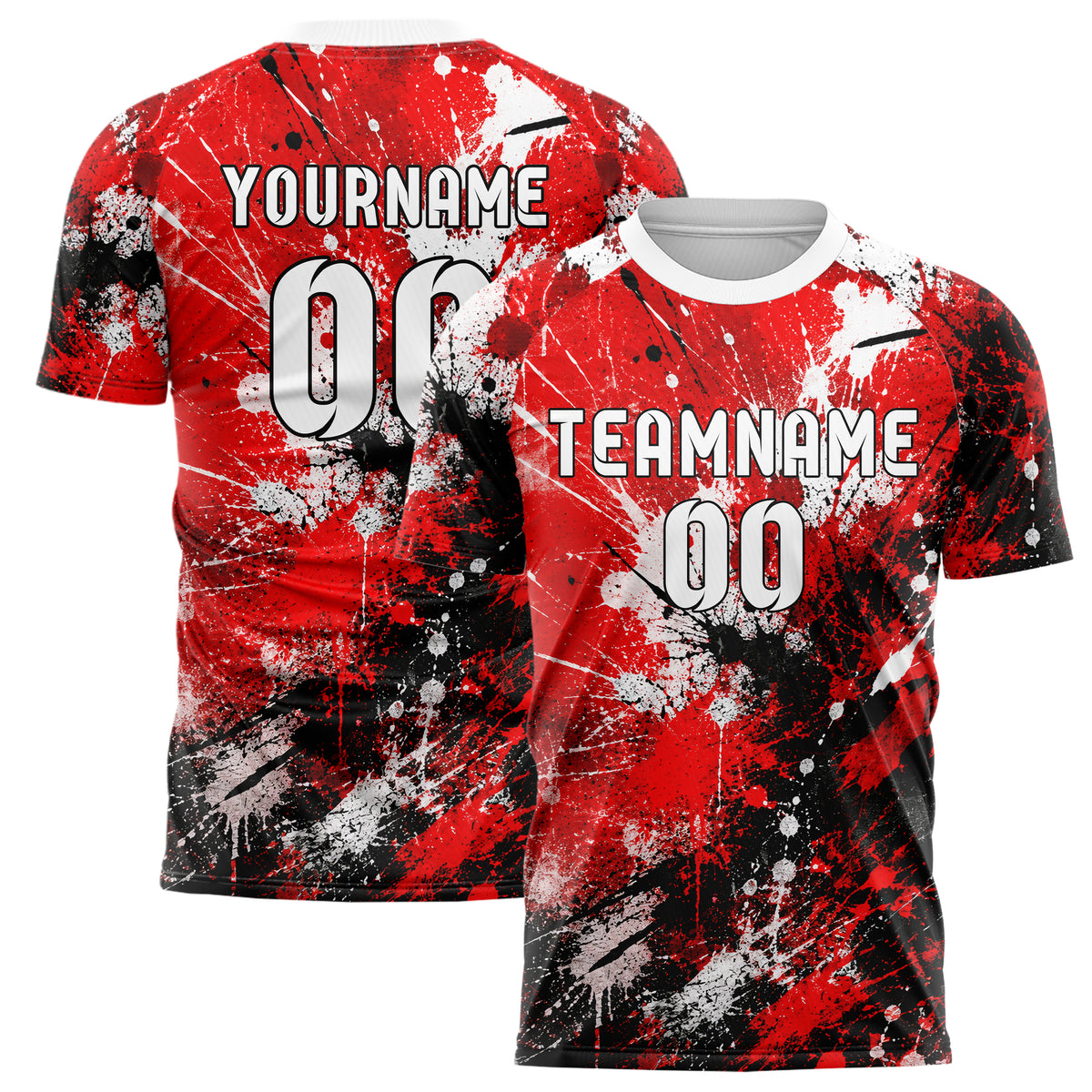 Rot lebendiges Graffiti Center Burst Splatter Design 03-0071 individuelles Fußballtrikot main