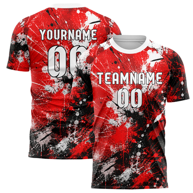 Rot lebendiges Graffiti Center Burst Splatter Design 03-0071 individuelles Fußballtrikot main