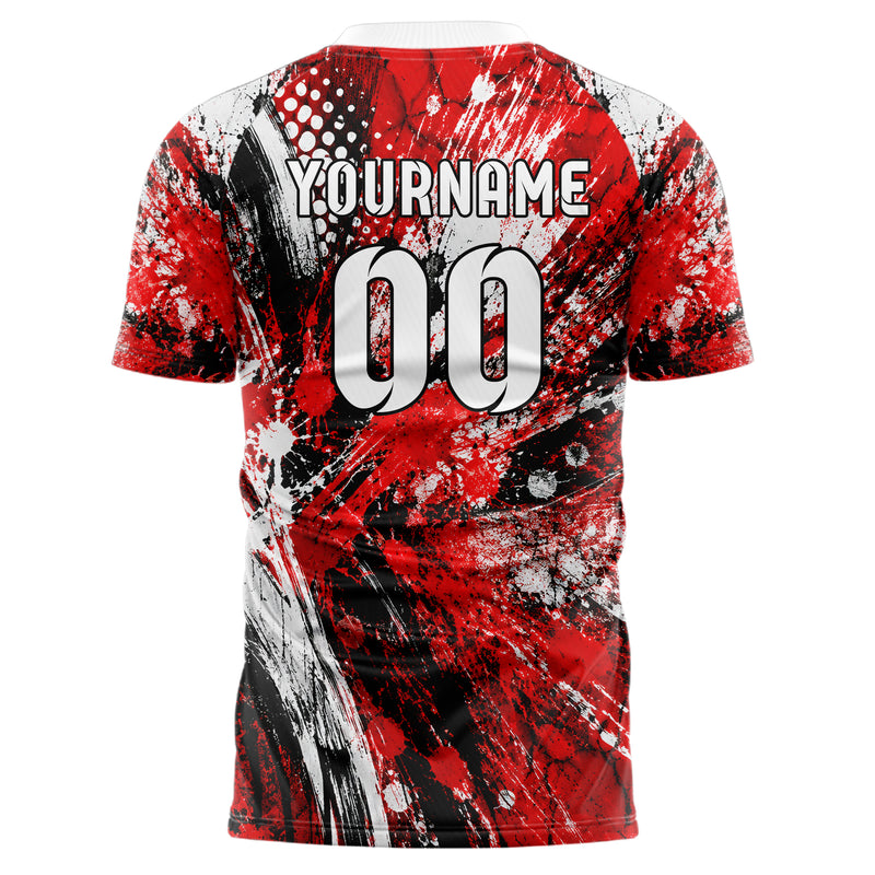 Rot lebendiges Graffiti Center Burst Splatter Design 03-0215 individuelles Fußballtrikot back
