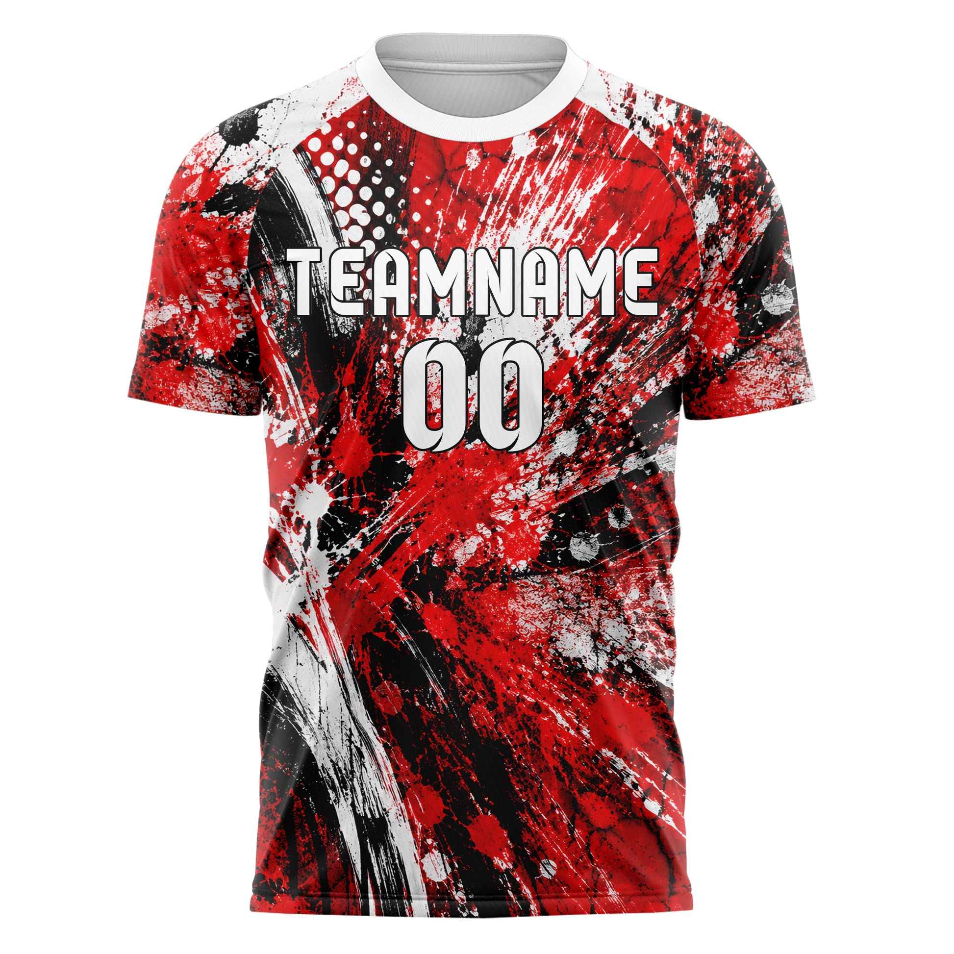 Rot lebendiges Graffiti Center Burst Splatter Design 03-0215 individuelles Fußballtrikot front