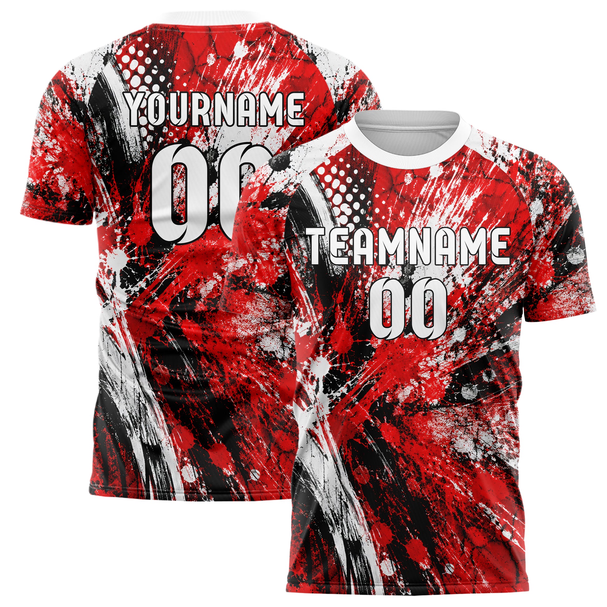 Rot lebendiges Graffiti Center Burst Splatter Design 03-0215 individuelles Fußballtrikot main