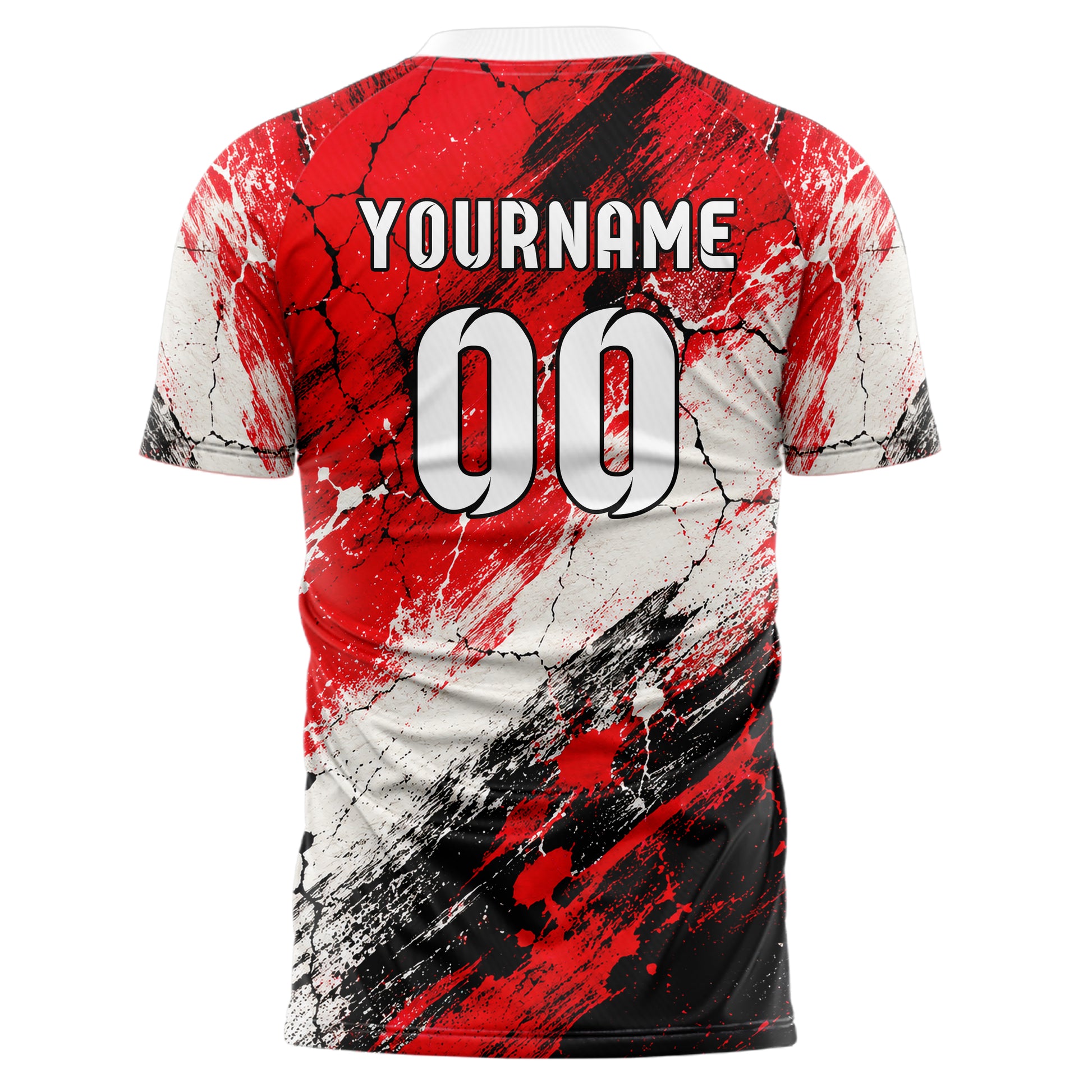 Rot lebendiges Graffiti Cracked Texture Design 03-0338 individuelles Fußballtrikot back