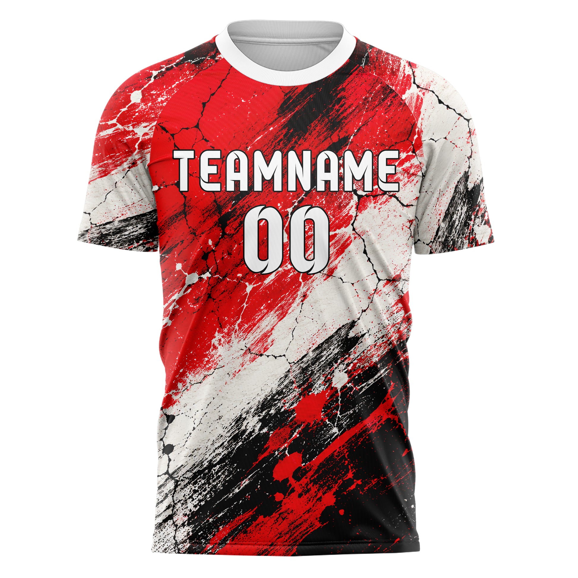 Rot lebendiges Graffiti Cracked Texture Design 03-0338 individuelles Fußballtrikot front