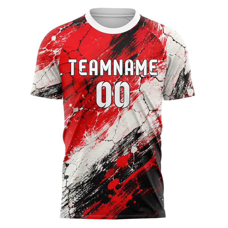 Rot lebendiges Graffiti Cracked Texture Design 03-0338 individuelles Fußballtrikot front