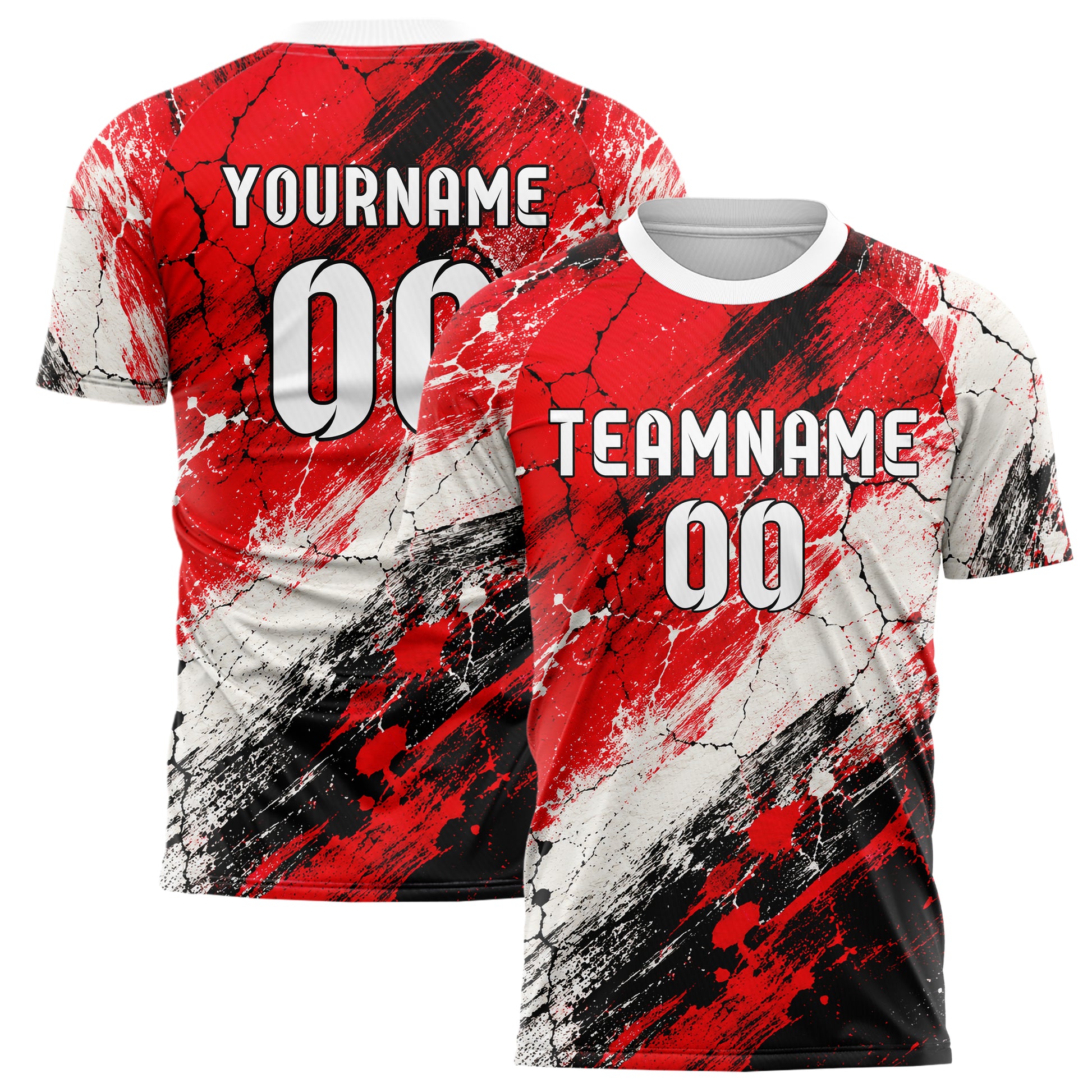 Rot lebendiges Graffiti Cracked Texture Design 03-0338 individuelles Fußballtrikot main