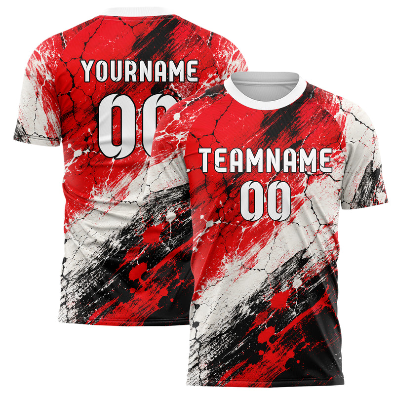Rot lebendiges Graffiti Cracked Texture Design 03-0338 individuelles Fußballtrikot main