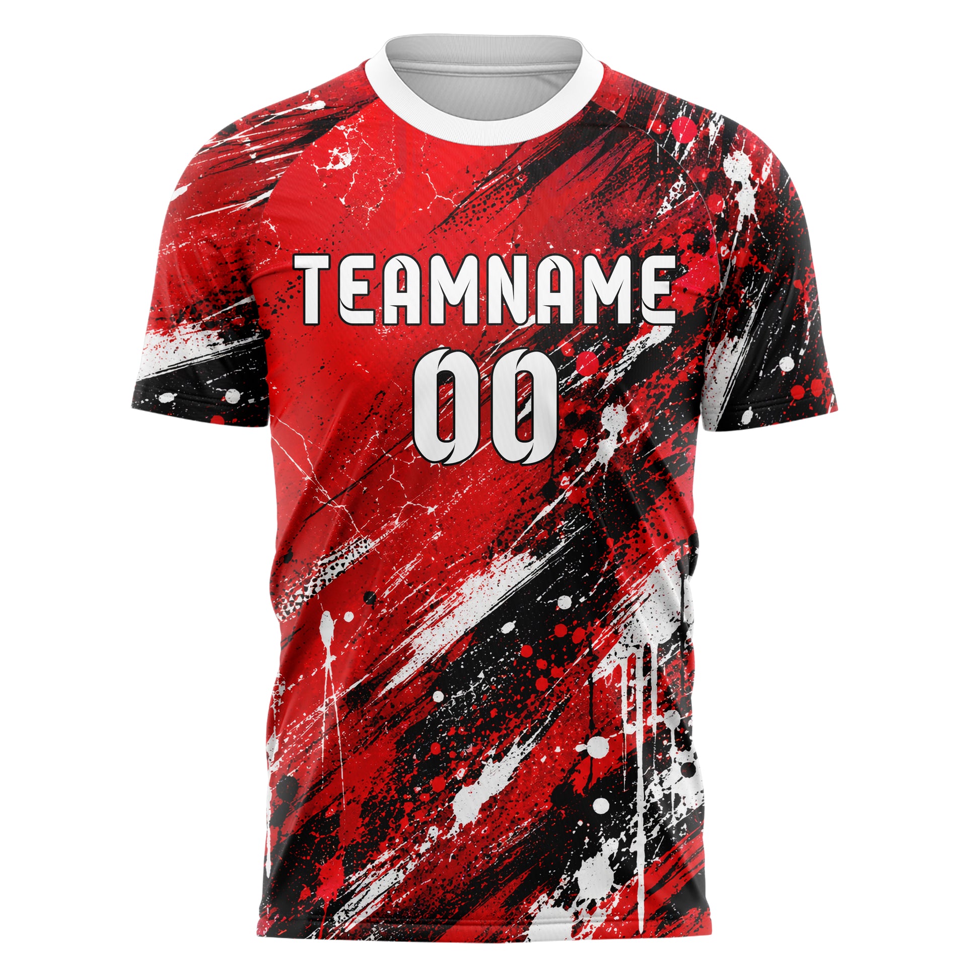 Rot lebendiges Graffiti diagonal Paint Flow Design 03-0299 individuelles Fußballtrikot front