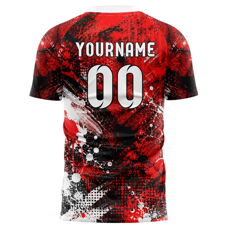 Rot lebendiges Graffiti Grunge Smear Design 03-0185 individuelles Fußballtrikot back