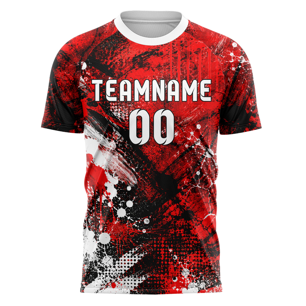 Rot lebendiges Graffiti Grunge Smear Design 03-0185 individuelles Fußballtrikot front