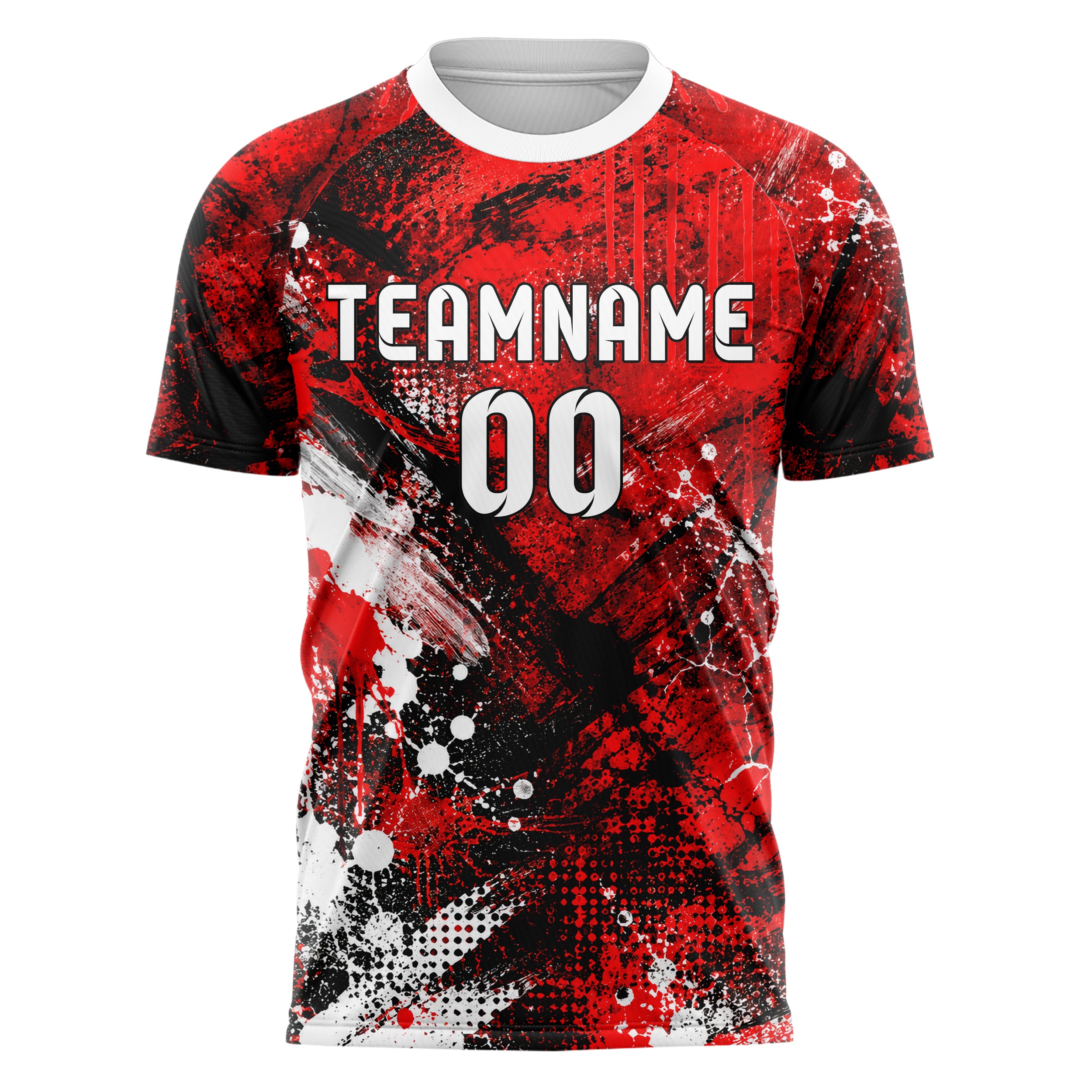 Rot lebendiges Graffiti Grunge Smear Design 03-0185 individuelles Fußballtrikot front