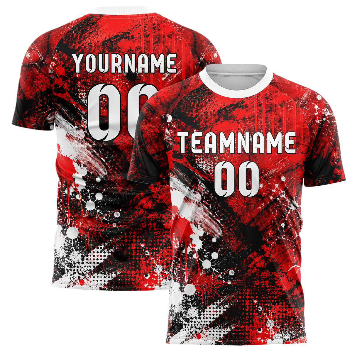 Rot lebendiges Graffiti Grunge Smear Design 03-0185 individuelles Fußballtrikot main