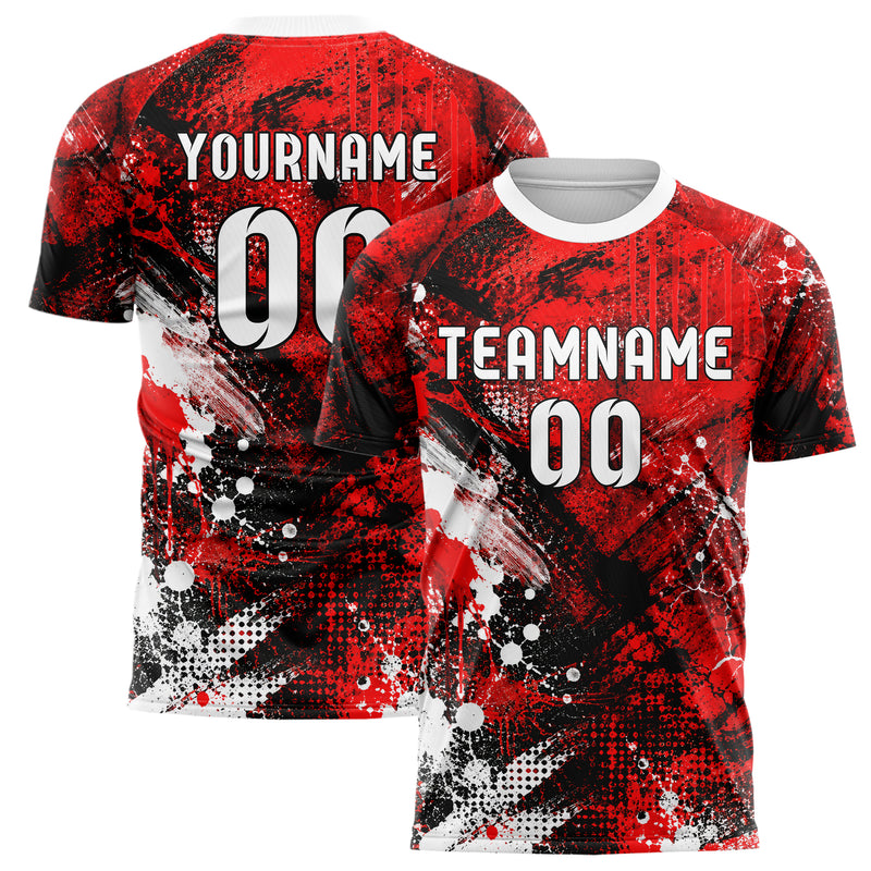 Rot lebendiges Graffiti Grunge Smear Design 03-0185 individuelles Fußballtrikot main