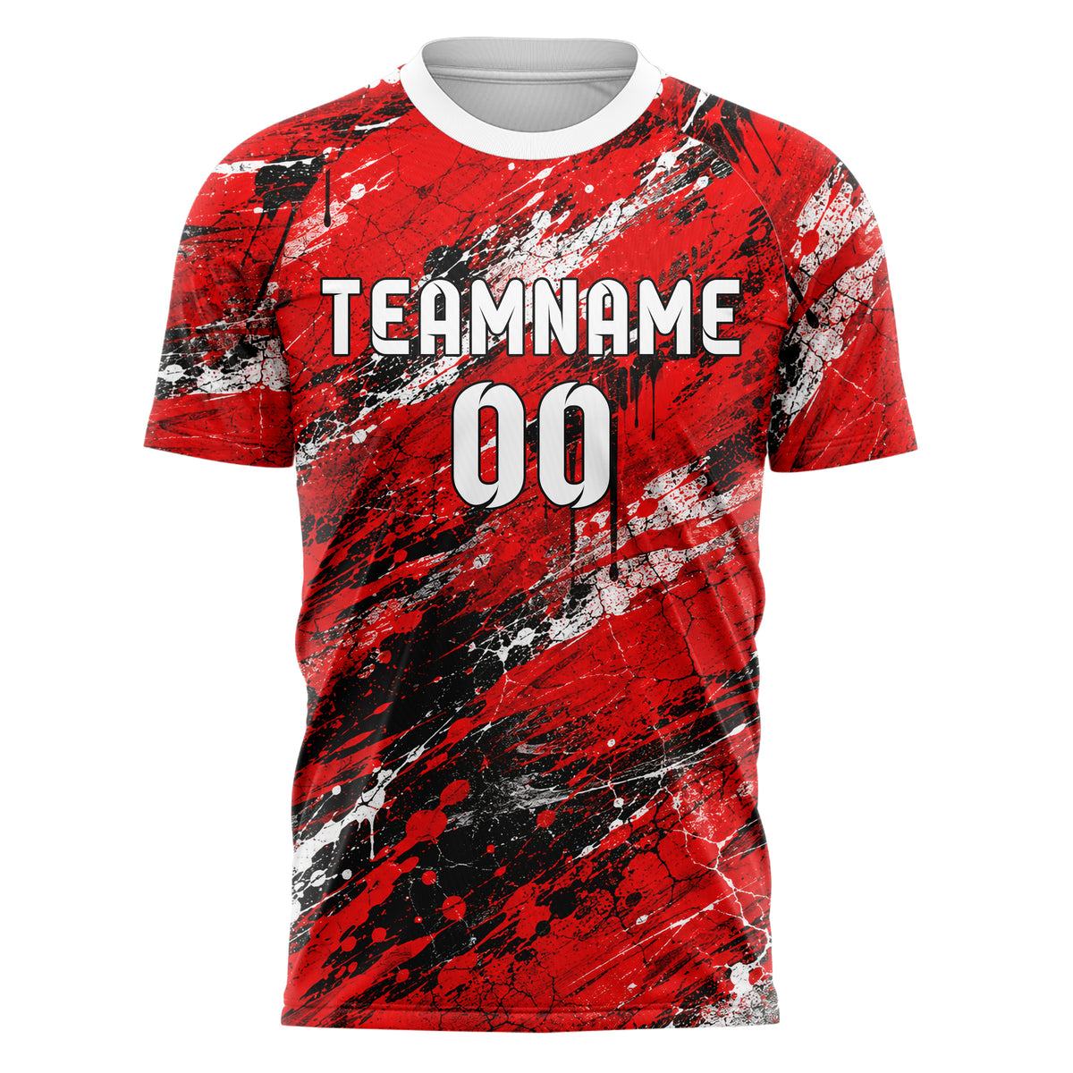 Rot lebendiges Graffiti Grunge Smear Design 03-0281 individuelles Fußballtrikot front