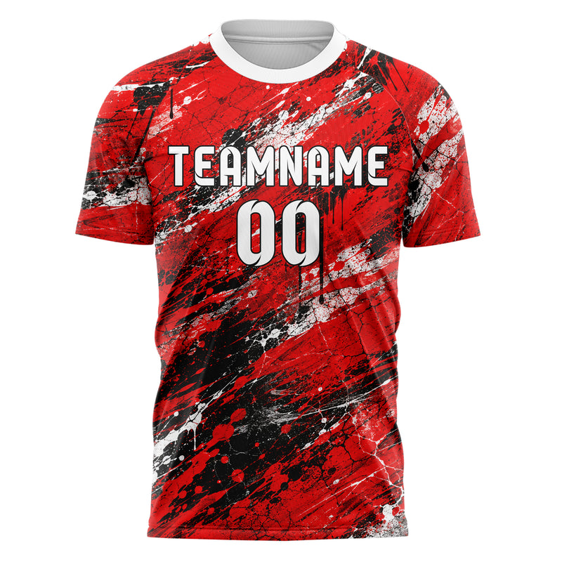 Rot lebendiges Graffiti Grunge Smear Design 03-0281 individuelles Fußballtrikot front