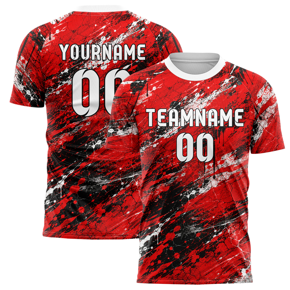 Rot lebendiges Graffiti Grunge Smear Design 03-0281 individuelles Fußballtrikot main