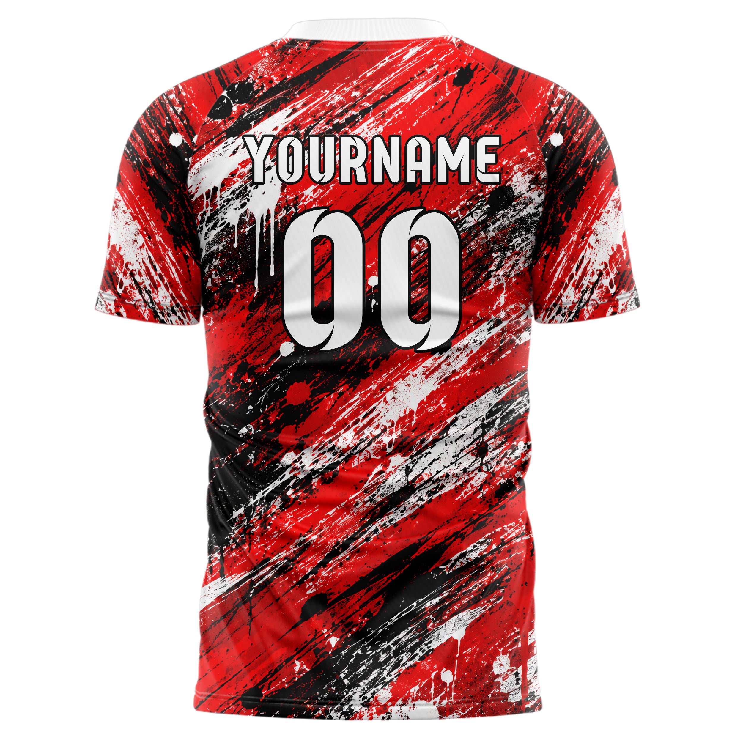 Rot lebendiges Graffiti Grunge Smear Design 03-0377 individuelles Fußballtrikot back