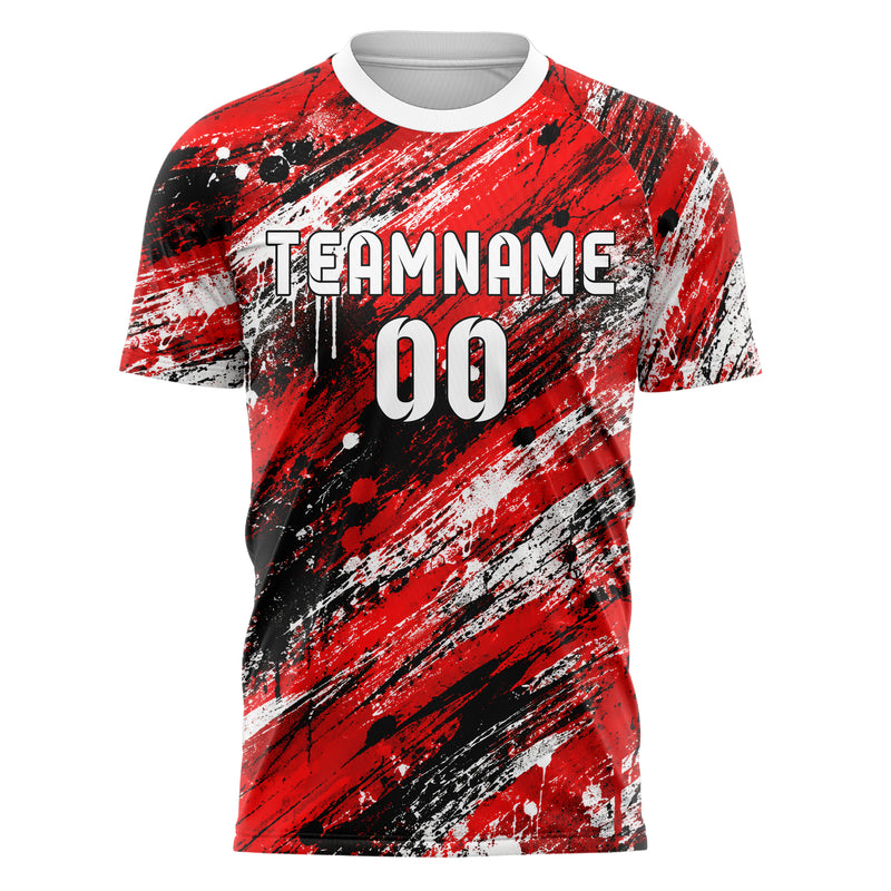 Rot lebendiges Graffiti Grunge Smear Design 03-0377 individuelles Fußballtrikot front