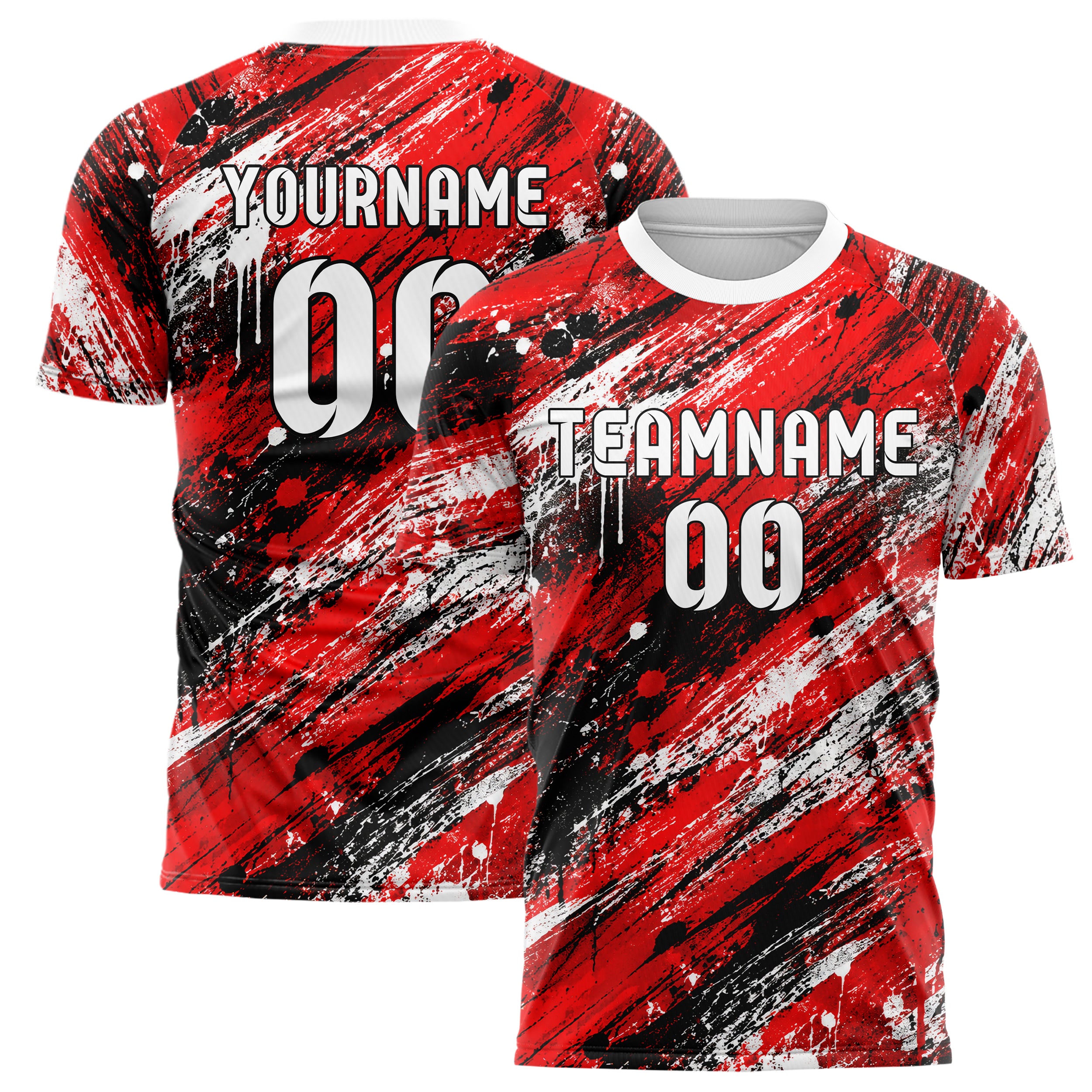 Rot lebendiges Graffiti Grunge Smear Design 03-0377 individuelles Fußballtrikot main