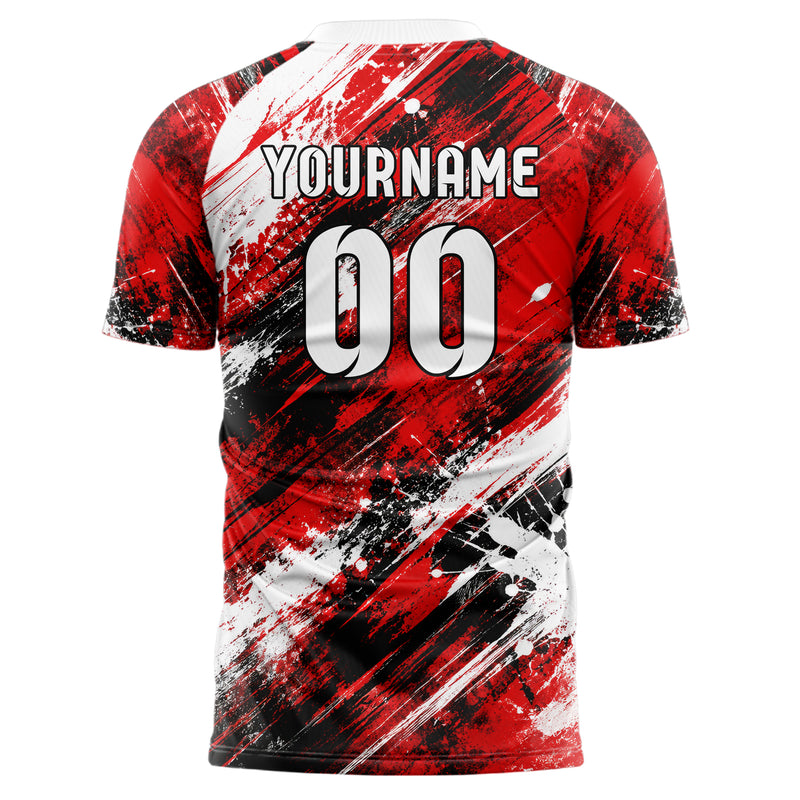 Rot lebendiges Graffiti Scratch Marks Design 03-0254 individuelles Fußballtrikot back