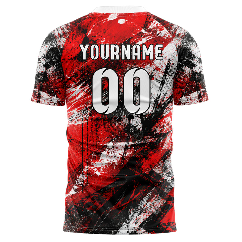 Rot lebendiges Graffiti Scratch Marks Design 03-0326 individuelles Fußballtrikot back
