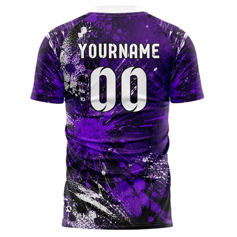 Dunkellila dunkles Graffiti Center Burst Splatter Design 03-0207 individuelles Fußballtrikot back