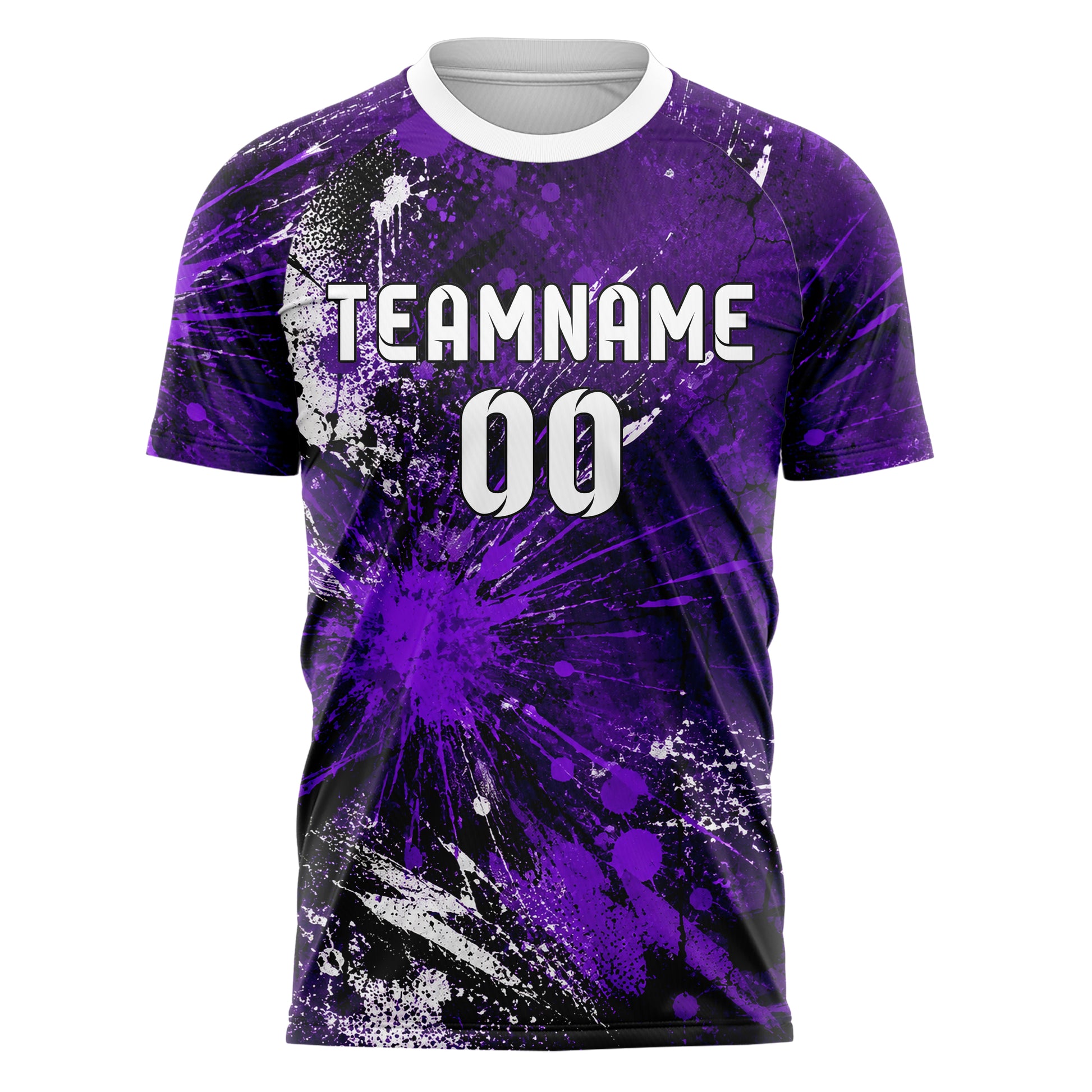 Dunkellila dunkles Graffiti Center Burst Splatter Design 03-0207 individuelles Fußballtrikot front